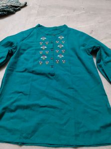 Teal Kurta with Embroidered Neckline