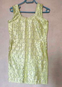 Embellished Sleeveless Lime Green kurti