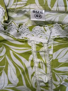 Green Leaf Print Short U Shaped Kurti