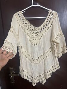 Cream Crochet Cover-Up Tunic/Top