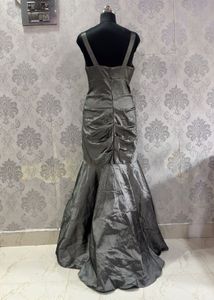 Elegant Grey Gown with Embellished Shoulders