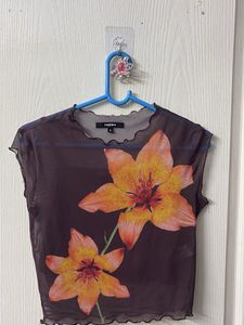 Floral Mesh Sheer Top with Slip