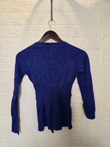 Chic Blue Wrap Top with Tie Belt