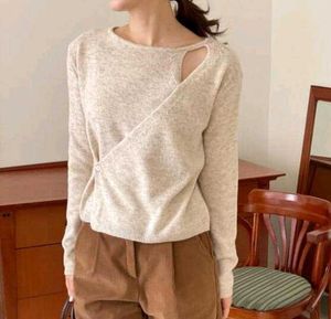 Beige Korean Style Unique Cut-Out Sweater