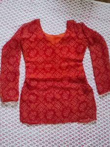bandhani print short kurti stiched for sale