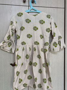 Cute Cotton Kurti with Green Floral Print