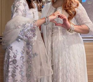 Elegant White Anarkali Set 3pc