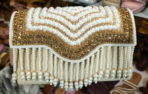Exquisite Pearl &amp; Gold Embellished Clutch