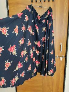 Navy Floral Print Maxi Skirt
