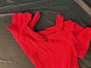 Red Cold Shoulder V-Neck Top