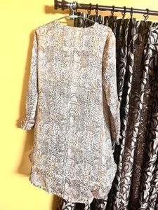 Animal Print Tunic with Embellished Neck