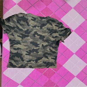 Camouflage Cropped Top with Zipper Detail