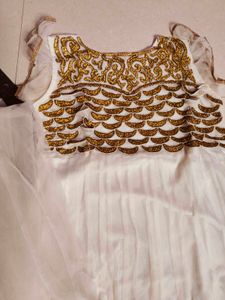 Elegant White &amp; Gold Anarkali Suit