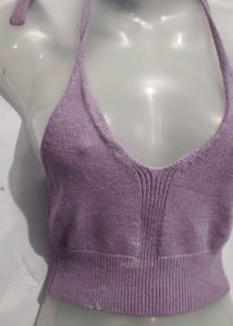 Lavender Knit Halter Crop Top