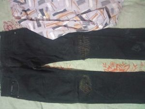 Stylish Black Jeans with Printed Shirt