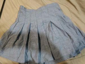 Blue Plaid Pleated Mini Skirt