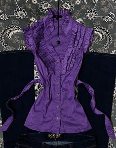 Chic Purple Ruffled Button-Up Blouse
