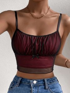 Sheer Mesh Crop Top with Bow Detail