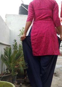 Beautiful Pink Kurta Set with Navy Blue Palazzos