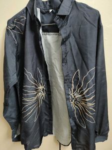 Men's Navy Printed Long Sleeve Shirt