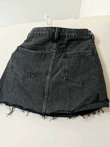 Distressed Gray Denim Mini Skirt
