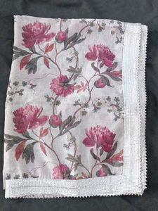 Floral Print Dupatta with Lace Border