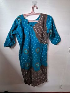 Blue & Brown Tie-Dye Kurta set