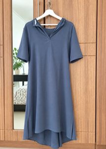 Chic Grey Twist-Front Midi Dress