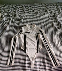 Stylish stripped White Cutout Bodysuit