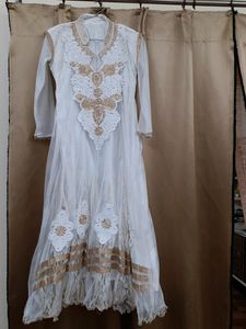 Pearl White Long Net Frock