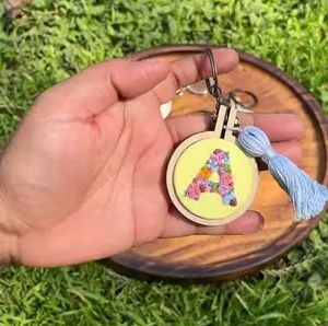 Hand Embroidered Initial Keychain