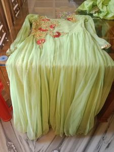 Lime Green Embellished Anarkali Dress