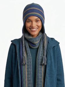 Boho Striped Knit Beanie with Tassels