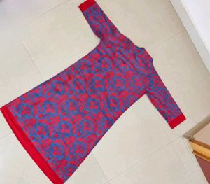 Stylish red♥️ with Blue 💙 Printed Kurta