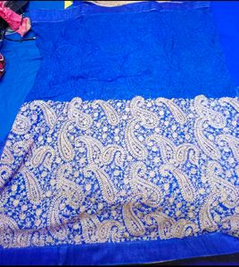 Elegant Blue Heavy Embroidered Saree