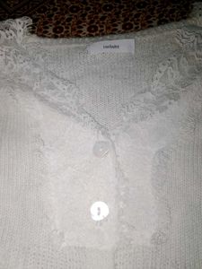 White Lace Trim Cardigan Sweater