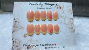 Press on Nails French Tip with Flower Accent