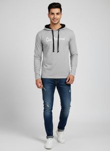 Grey Hooded Long Sleeve Top