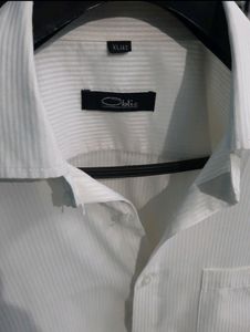 White Self Strip Shirt Size L