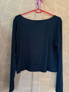 Dark Blue Twist Front Long Sleeve Top