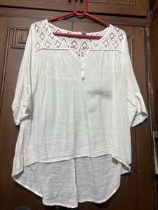 White Crochet Neckline Tunic Top