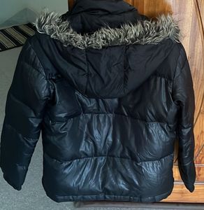 Black Puffer Jacket with Fur Hood (Unisex)