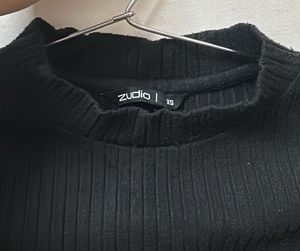 Black Ribbed Mock Neck Top