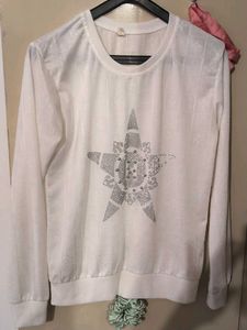 White Knit Sweater with Star Design
