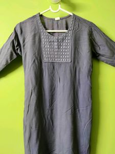 🔥Buy1get1🔥Grey Classic Cotton Kurta Top✅