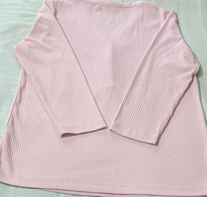 Pretty Pink Ribbed V-Neck Top
