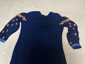 Royal Blue Embroidered Kurta with Intricate Gold N