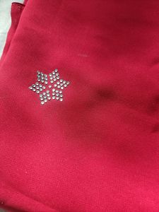 Brand New Red Colour Plain Saree With Stones