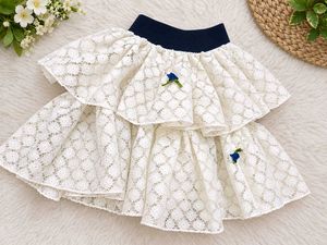 Tiered Lace Skirt with Blue Bird Embroidery for 2