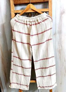 Cream &amp; Red Striped Palazzo Pants  waist size-28